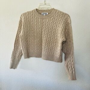 Vigoss Beige Cable Knit Crewneck Sweater